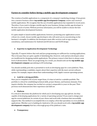 Factors to consider before hiring a mobile app development company