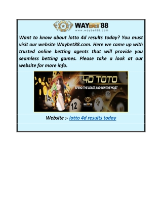 Lotto 4d Results Today  Waybet88.com