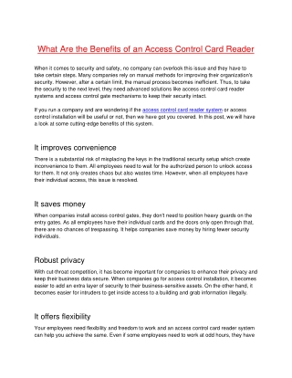 What Are the Benefits of an Access Control Card Reader