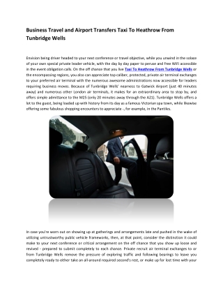 Business Travel and Airport Transfers Taxi To Heathrow From Tunbridge Wells
