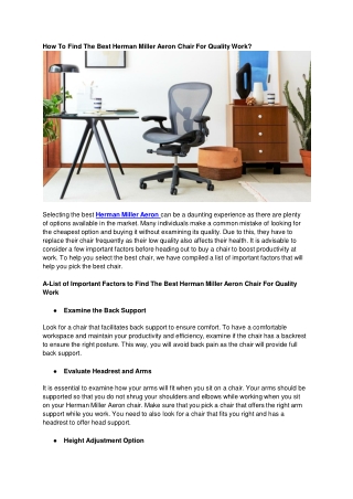 How To Find The Best Herman Miller Aeron Chair For Quality Work?