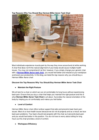 Top Reasons Why You Should Buy Herman Miller Aeron Task Chair