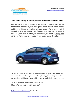 Are You Looking for a Cheap Car Hire Services in Melbourne?