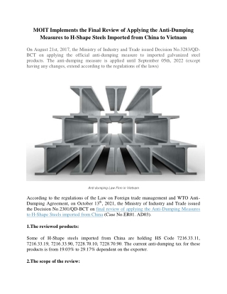 Final Review of Applying the Anti-Dumping Measures to H-Shape Steels Imported from China to Vietnam