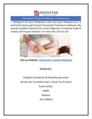 Chiropractic Treatment Malaysia | Onespine.my