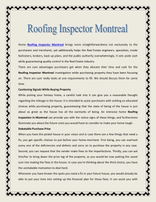Roofing Inspector Montreal