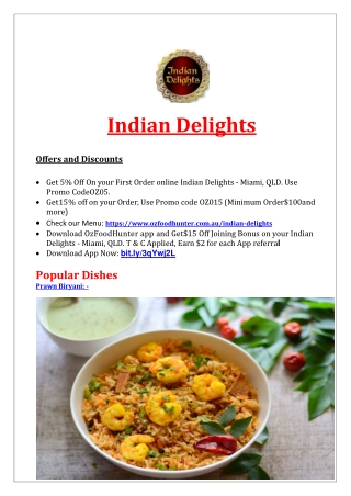 5% Off - Indian Delights | Indian Restaurant Miami, QLD