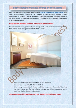 Body Therapy Wellness offered by the Experts