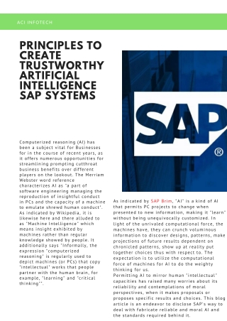 Principles to Create Trustworthy Artificial Intelligence SAP Systems