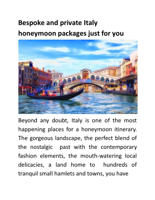 Bespoke and private Italy honeymoon Packages Just For You