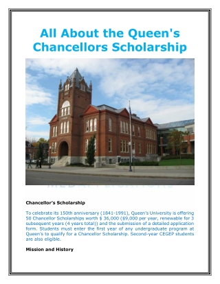 All About the Queen's Chancellors Scholarship