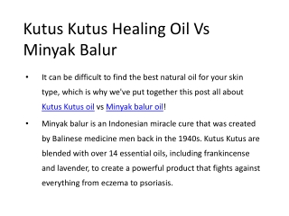 Kutus Kutus Healing Oil Vs Minyak Balur