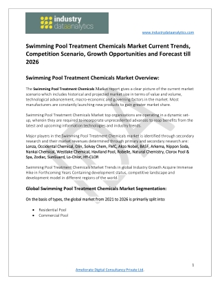 Swimming Pool Treatment Chemicals Market  Opportunities during Forecast 2026