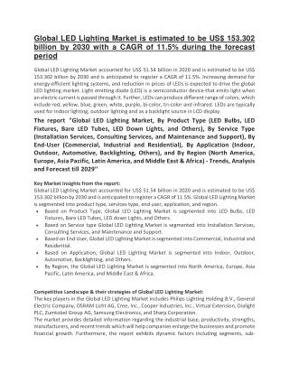 Global LED Lighting Market is estimated to be US