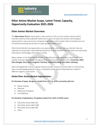 Ether Amine Market Business Opportunities, Recent Demands and Future By 2026