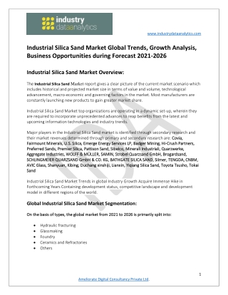 Industrial Silica Sand Market  Driving Growth and Opportunity Outlook 2021-2026