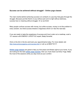 Success can be achieved without struggle! - Online yoga classes