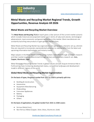 Metal Waste and Recycling Market Development Opportunities and Forecast to 2026