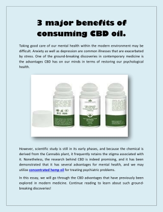 3 major benefits of consuming CBD oil