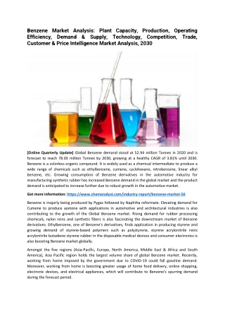 Benzene Market to Grow at a CAGR of 2.9% by 2030