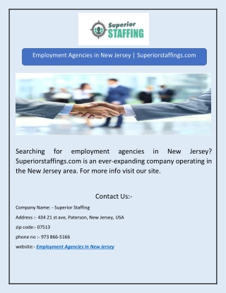 Employment Agencies in New Jersey | Superiorstaffings.com