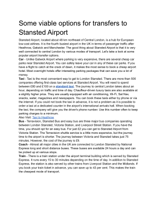 Some viable options for transfers to Stansted Airport