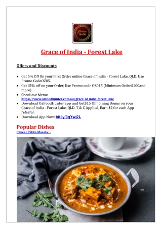 5% Off - Grace of India Restaurant Takeaway Forest Lake, QLD