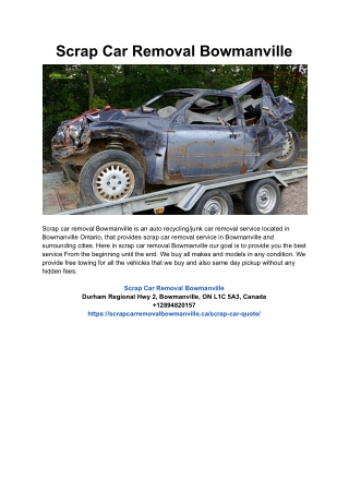 Scrap Car Removal Bowmanville