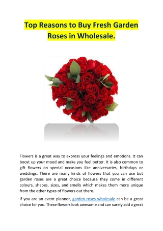 Top Reasons to Buy Fresh Garden Roses in Wholesale.