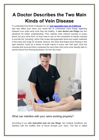 A Doctor Describes the Two Main Kinds of Vein Disease