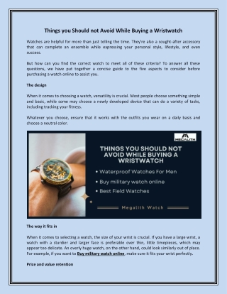 Things you Should not Avoid While Buying a Wristwatch