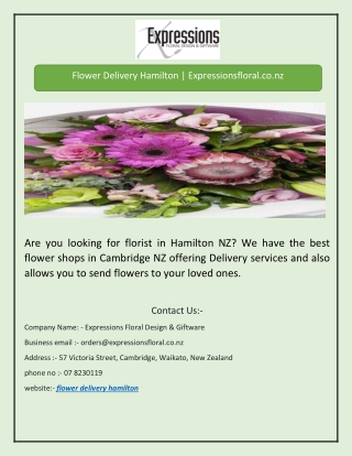 Flower Delivery Hamilton | Expressionsfloral.co.nz