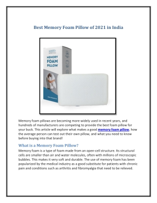 Best Memory Foam Pillow of 2021 in India