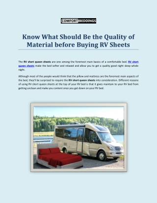 Know What Should Be the Quality of Material before Buying RV Sheets