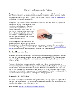 What to Do for Transponder Key in Cumming GA