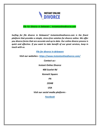 File For Divorce In Delaware | Instantonlinedivorce.com