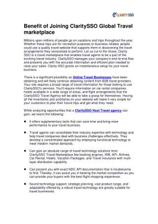 Benefit of Joining ClaritySSO Global Travel marketplace