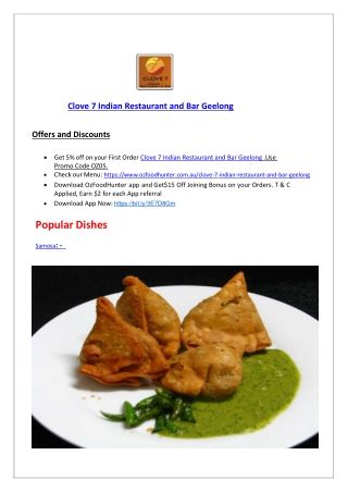 20% Off - Clove 7 Indian Restaurant and Bar Geelong Menu, VIC