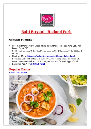 5% Off - Balti Biryani Indian restaurant Holland Park, QLD