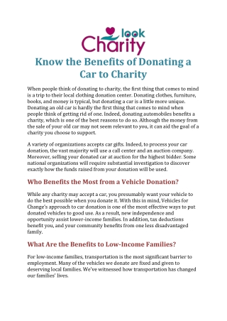 Know the Benefits of Donating a Car to Charity