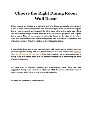 Choose the Right Dining Room Wall Decor