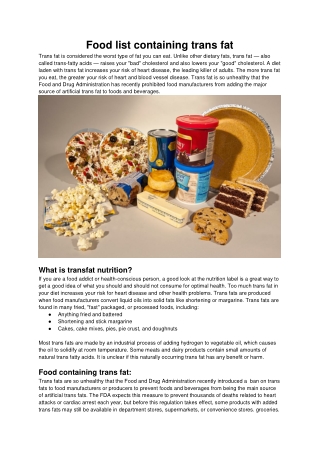 Food list containing trans fat
