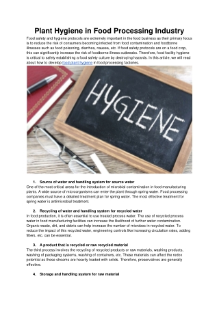 Plant Hygiene In Food And Beverage Safety