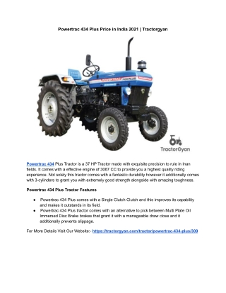 Powertrac 434 Plus Price in India 2021 | Tractorgyan