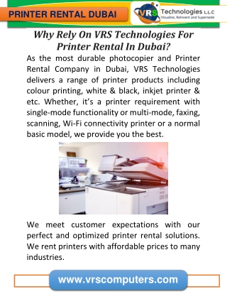 Why Rely On VRS Technologies For Printer Rental In Dubai?