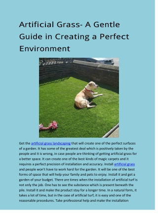 Artificial Grass- A Gentle Guide in Creating a Perfect Environment