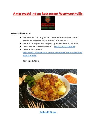 5% Off - Amaravathi Indian Restaurant Menu Wentworthville, NSW