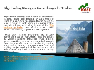 Algo Trading Strategy, a Game changer for Traders 