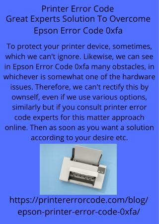 Great Experts Solution To Overcome Epson Error Code 0xfa