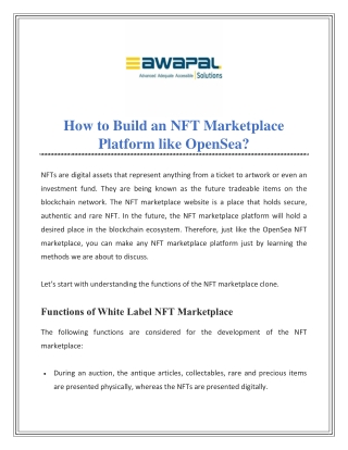 How to build an NFT Marketplace Platform like OpenSea?